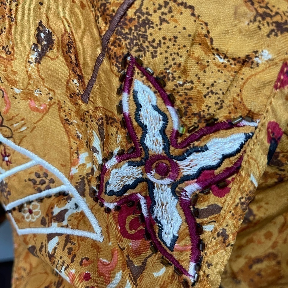 Anu by Natural Silk Embroidered Beaded Open Jacket Mandarin Neckline Large - Picture 7 of 16